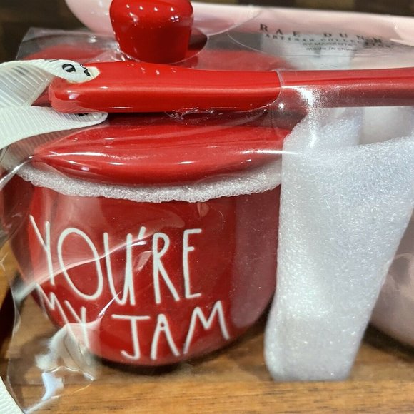 New In Box | Rae Dunn “You're My Jam” w/Wood Condiment Tray & Ceramic Spoons - Picture 4 of 4